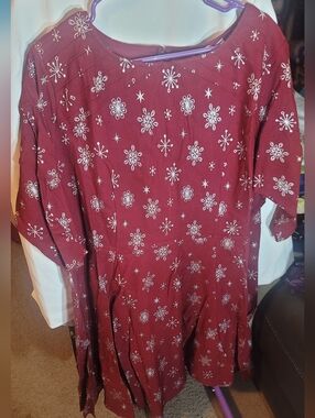 Unique Vintage Burgundy Dress with Silver Snowflake Print
